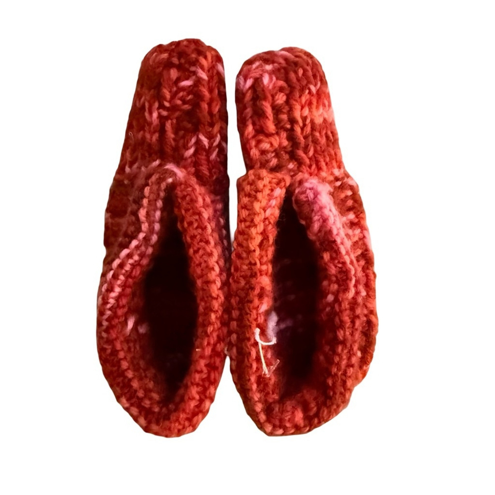 Hand Knit Warm Knitted Kids Slippers in Red Toddler Size 7-10 Cottagecore Cozy